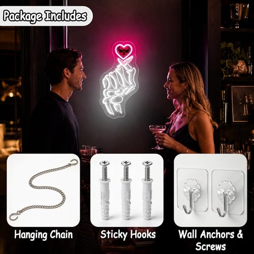 Skeleton Neon Sign for Wall Decor LED Neon Lights - Skeleton Finger Heart Variation