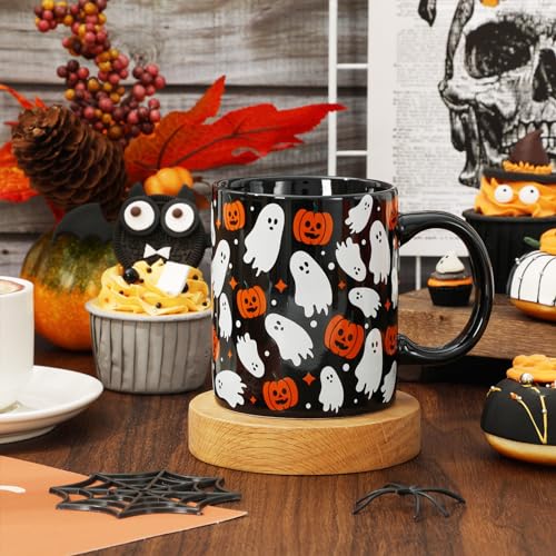 Halloween Mug Ghost Pumpkin Coffee Mug Black 12oz - Ghost & Pumpkin Design