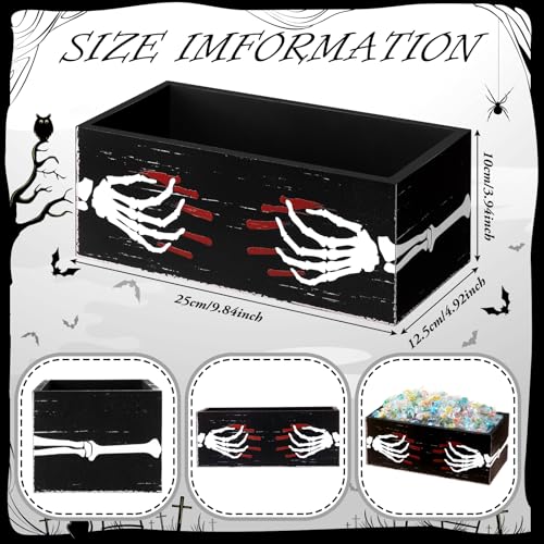 Halloween Wooden Candy Bowl - Skeleton Hand Trick or Treat Serving Dish Variation