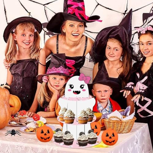 Halloween Ghost Cupcake Stand 3-Tier Cardboard Dessert Display Centerpiece