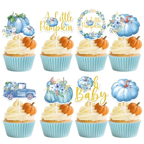 Little Pumpkin Baby Shower Cupcake Toppers Set - Autumn & Fall Decorations - 24 Pcs
