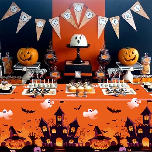 CAVETEE Halloween Tablecloth Set - 3 Pack Orange Pumpkin Ghost Party Covers
