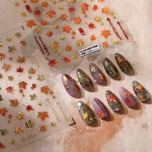 Fall Maple Leaf Nail Stickers - Autumn 5D Embossed Decals for Nails - Color06