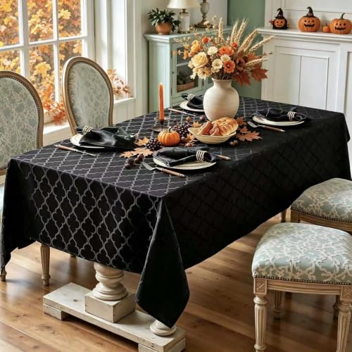 Larponder Black Halloween Rectangle Jacquard Tablecloth 60 x 102 Inches - Fall Decor