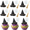 Magic Witch Cupcake Toppers Set with Broom & Hat - Design 6, 15 Pack Halloween Party Decorations