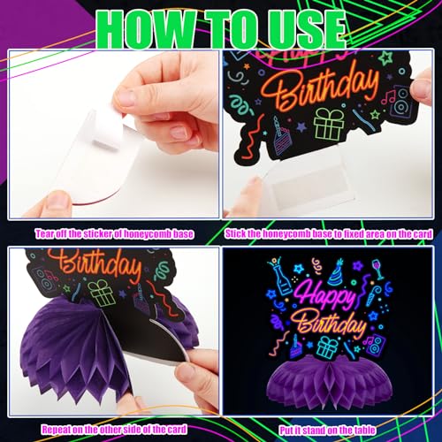 Glow Party Centerpieces Neon Birthday Decorations - 6 Pcs Vibrant Honeycomb Table Decor