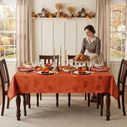 Fall Jacquard Pumpkin Tablecloth - Orange 60 x 84 Inch Rectangular Seasonal Decor