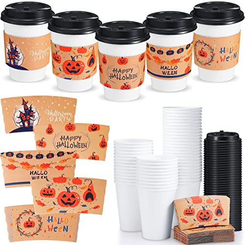 Halloween Disposable Coffee Cups Set with Lids and Sleeves - 50 Pack, Retro Pattern Variation of THIS Listing