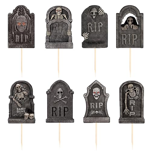 Halloween Tombstone Cupcake Toppers with Mini Shovel Spoons - 48 Pieces