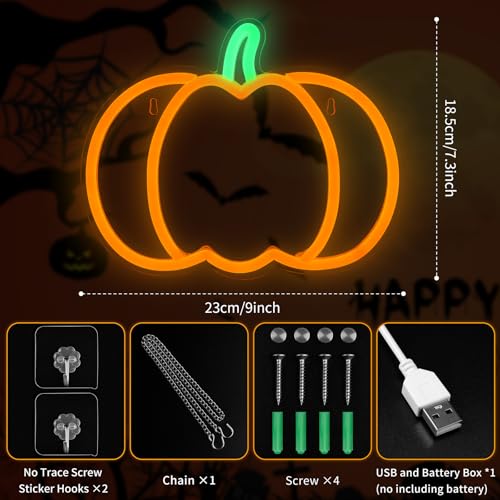 Halloween Pumpkin Neon Sign - 7.3x9in Dimmable Wall Decor with Battery & USB Power - Little Pumpkin Variation