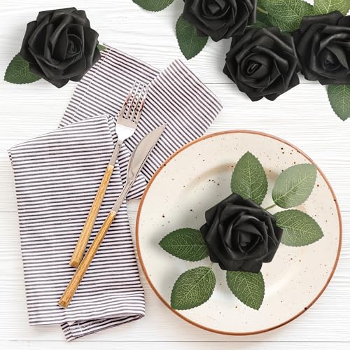 Black Artificial Roses - 50 Pcs Fake Foam Roses for Wedding & Party Decor - Gothic Halloween Centerpieces & DIY Bouquets