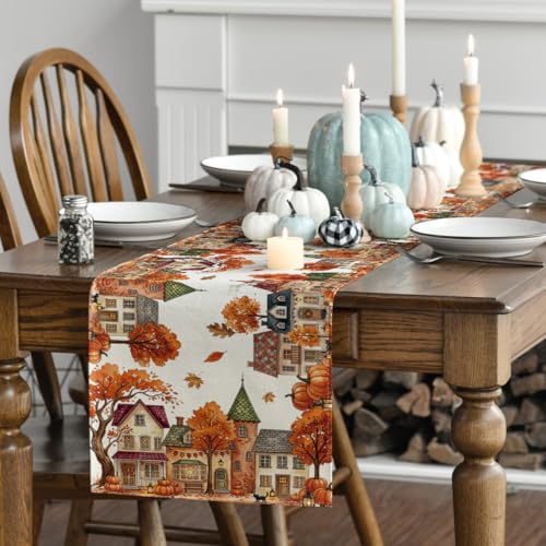 Fall Table Runner 13x90 Inch Beige Polyester Home Decor Party Decor