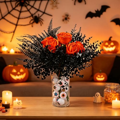 Halloween Gothic Eyeball Vase Centerpiece with Artificial Flowers - Spooky Table Decor