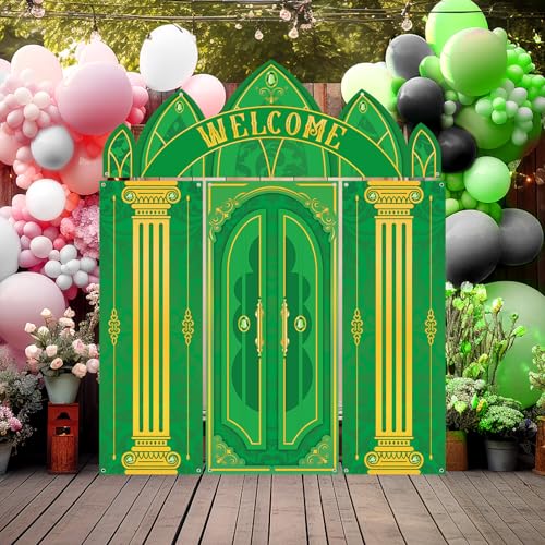 Witch Theme Green Castle Door Cover Set - Fairytale Backdrop for Halloween Party Decorations