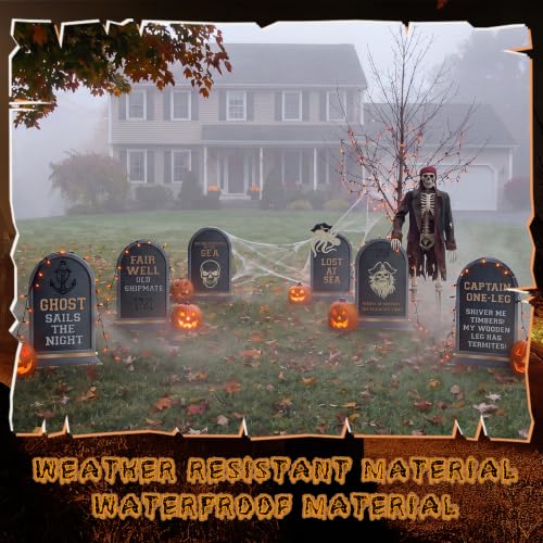 Pirate Halloween Tombstone Decorations Set - Outdoor Graveyard Props, 11 Piece