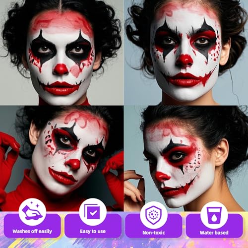 3-Pack Body Paint Set for Halloween Cosplay - White, Black, Red - 3.03 Fl Oz
