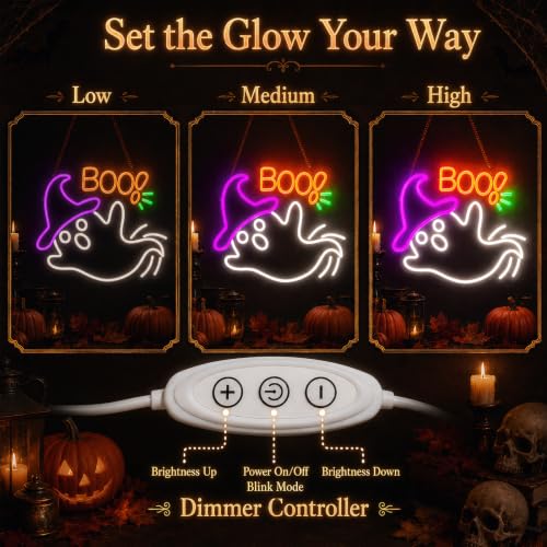 Ghost Neon Sign for Halloween Wall Decor, Flashing Dimmable LED Light, 13.5x13in - Variation of THIS listing