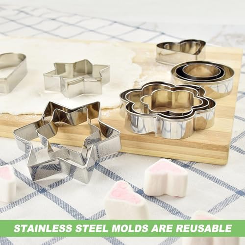 12 Pcs Stainless Steel Cookie Cutter Set with 4 Shapes & Multiple Sizes