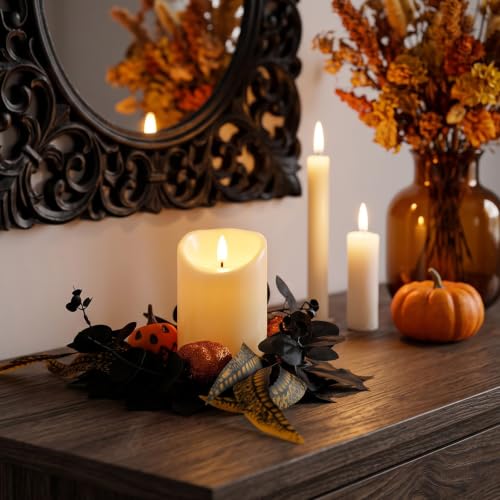 Halloween Candle Ring Set with Flameless Candles - Black Twig Bat Pumpkin Variation