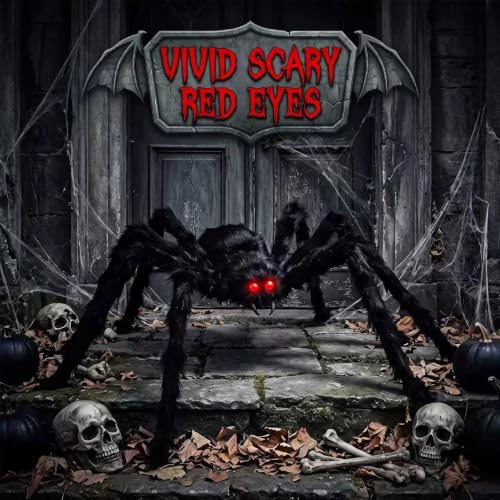 2M-Long Spider Halloween Decoration with Glowing Red Eyes - Outdoor & Indoor