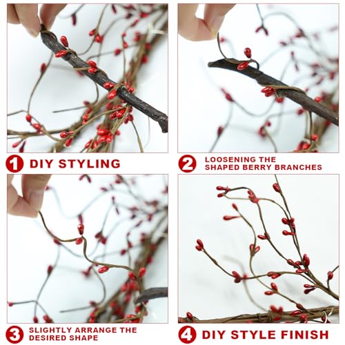 6FT Red Berry Garland with Lights - Style-2 Christmas Indoor Outdoor Decor
