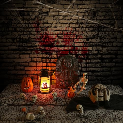 Halloween Spiderweb Lace Tablecloth Set for Haunted House Decor - 4 Pieces