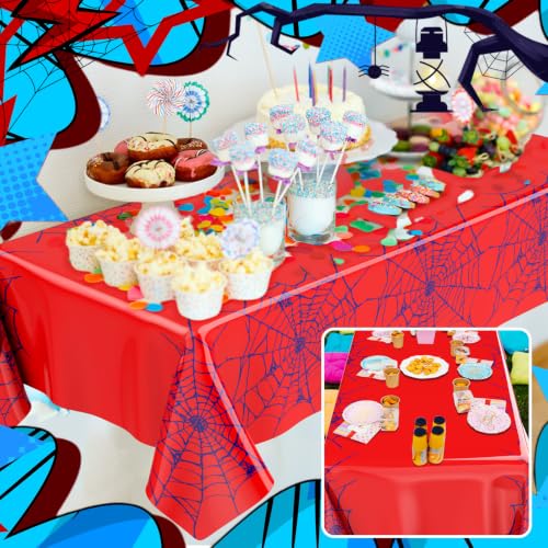 Spider Tablecloth Set 3 Pack - Web Design for Birthday & Halloween Parties - Black and Red Web Variation
