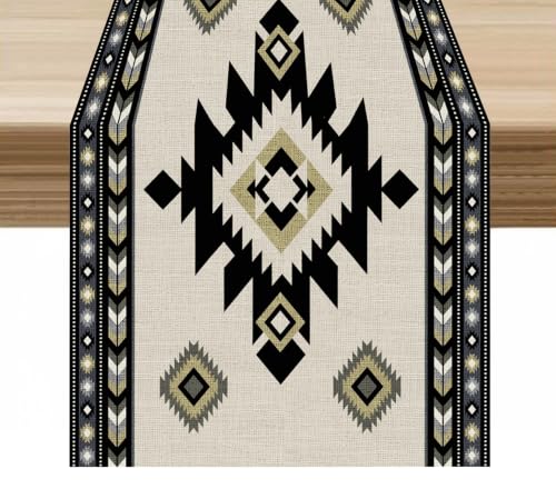 Aztec Table Runner Black-aztec 13x108in Ethnic Tribal Decor for Indoor Outdoor Dining