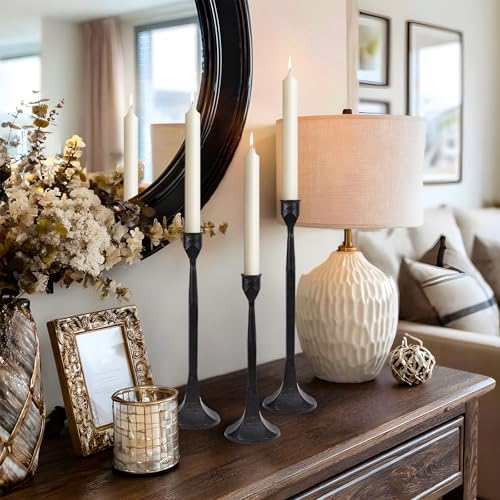 Black Cast Iron Taper Candle Holder Set of 3 Tall Variation