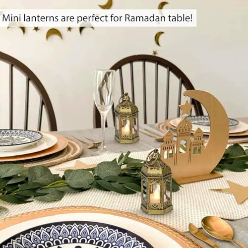 Mini Lanterns for Ramadan Eid Decorations - Brushed Brass, 12 Pcs