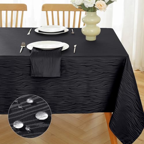 Rectangular Spillproof Jacquard Tablecloth Black 60x102 Inch - Matirug Variation