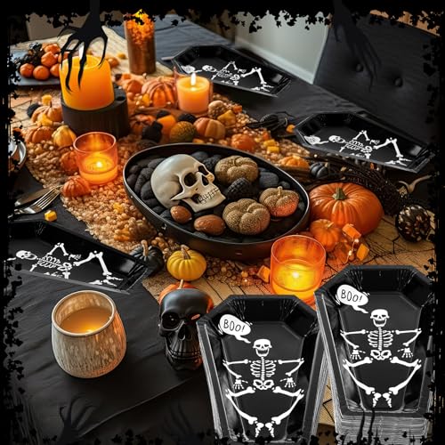 Halloween Coffin Paper Plates - Skull Style Party Tableware, 100 Pack