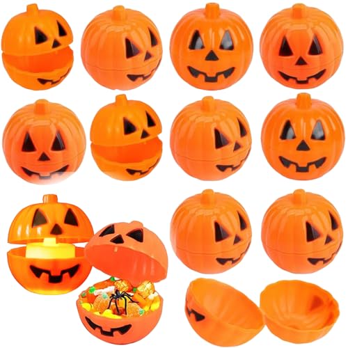 Halloween Plastic Mini Pumpkin Candy Containers - 10 Pack Orange Fillable Gift Holders