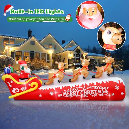 12 FT Christmas Inflatable Santa on Sleigh with Reindeer Outdoor Yard Decor LED Lights