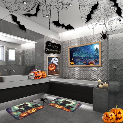 Britimes Halloween Cute Cat Bathroom Rug Mat Set of 2 - 16x24 & 20x32 Inches