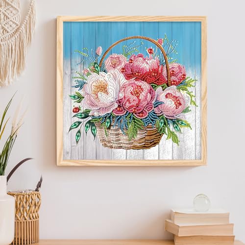 Diamond Art Kit for Adults 12x12 Inch Peony Flower Basket Special Shape