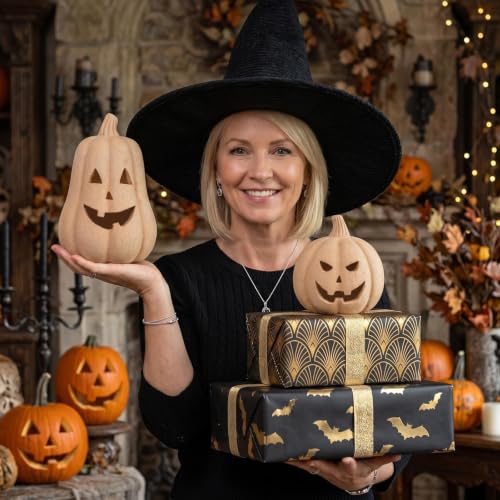 Handmade Terracotta Pumpkin Decorations Set - Halloween & Fall Decor, 2 Pcs