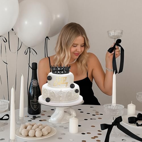 Black Queen Crown Cake Topper for Women - Gothic Party Decoration, 8 Pcs