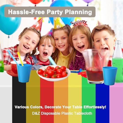 Disposable Plastic Tablecloth - 84 Inch Round, Black, 6 Pack