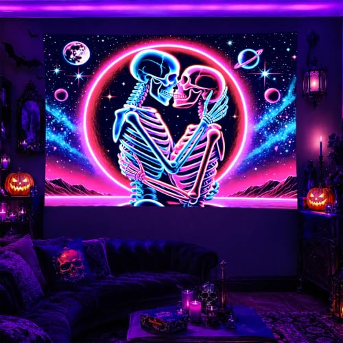 Skeleton Tapestry Trippy UV Reactive Wall Hanging - Gothic Decor - Variation Y258113ZS