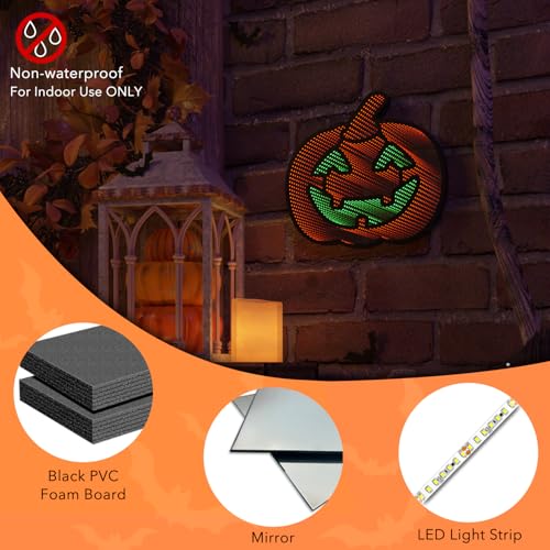 3D Infinite Mirror Pumpkin Night Light - Halloween LED Decor for Indoor & Outdoor, Battery & USB Powered, 12.2 x 16.54 Inches, Halloween Pumpkin Light - Black+Pink
