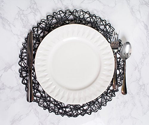 15-Inch Black Woven Paper Round Placemat Set - Holiday Event Décor