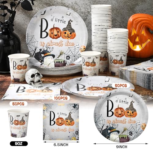 Halloween Baby Shower Party Decor 200-Piece Boo Little Boo Disposable Tableware Set - Dark