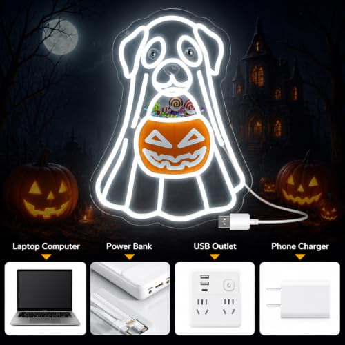 Halloween Ghost Dog Neon Sign Lighted Decoration - Outdoor USB Powered 16x12"