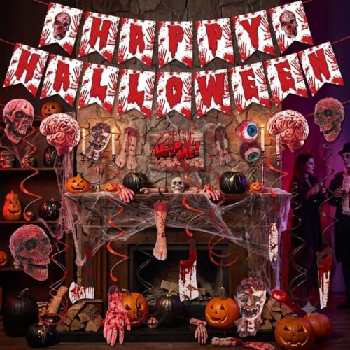 Halloween Banner Decorations 4-Pack Horror Party Set for Indoor Outdoor Use