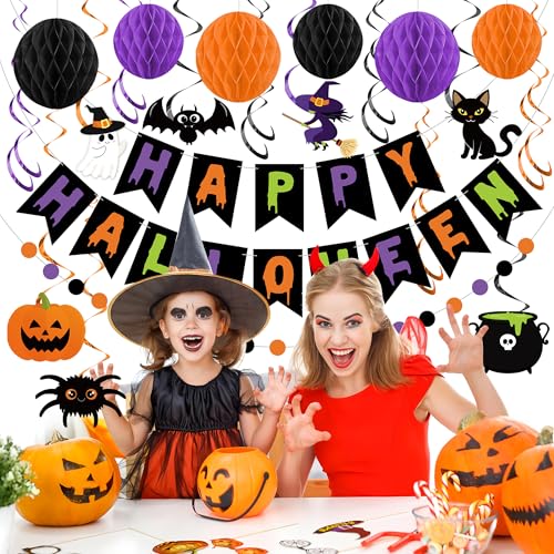 Halloween Party Decorations Set Banner Garland Honeycomb Balls Wall Hanging Indoor Outdoor