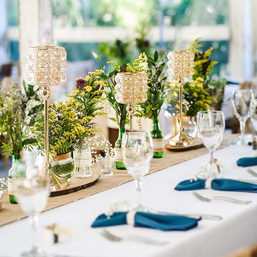 Gold Crystal Candle Holder Set of 3 Wedding Table Centerpieces - Elegant Tealight Holders