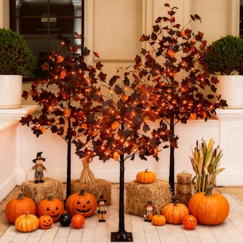 Halloween Decor Set - 4ft, 5ft & 6ft Black Maple Trees with LED Lighting & Ornaments (Variation of THIS listing)