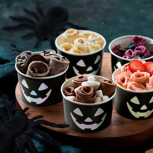 Confettiville Jack-O-Lantern Ice Cream Cups - Black & Silver Halloween Party 50 Count 9Oz