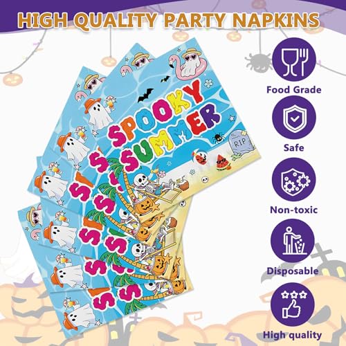 Summer Halloween Party Napkins - Ghost & Palm Tree Design, 50 Pcs